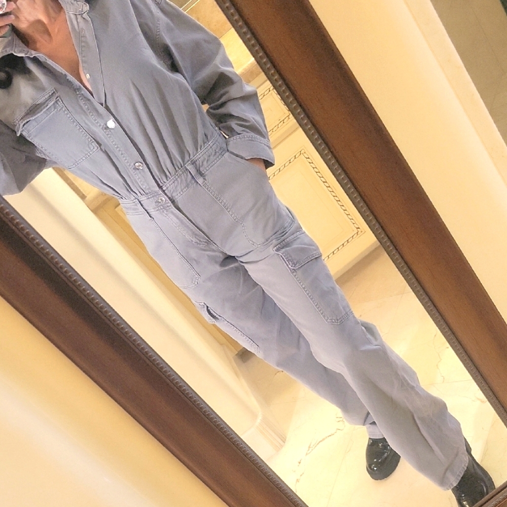 Zara 100% Cotton Gray Utility Jumpsuit with Relaxed Fit, XS - Picture 4 of 16